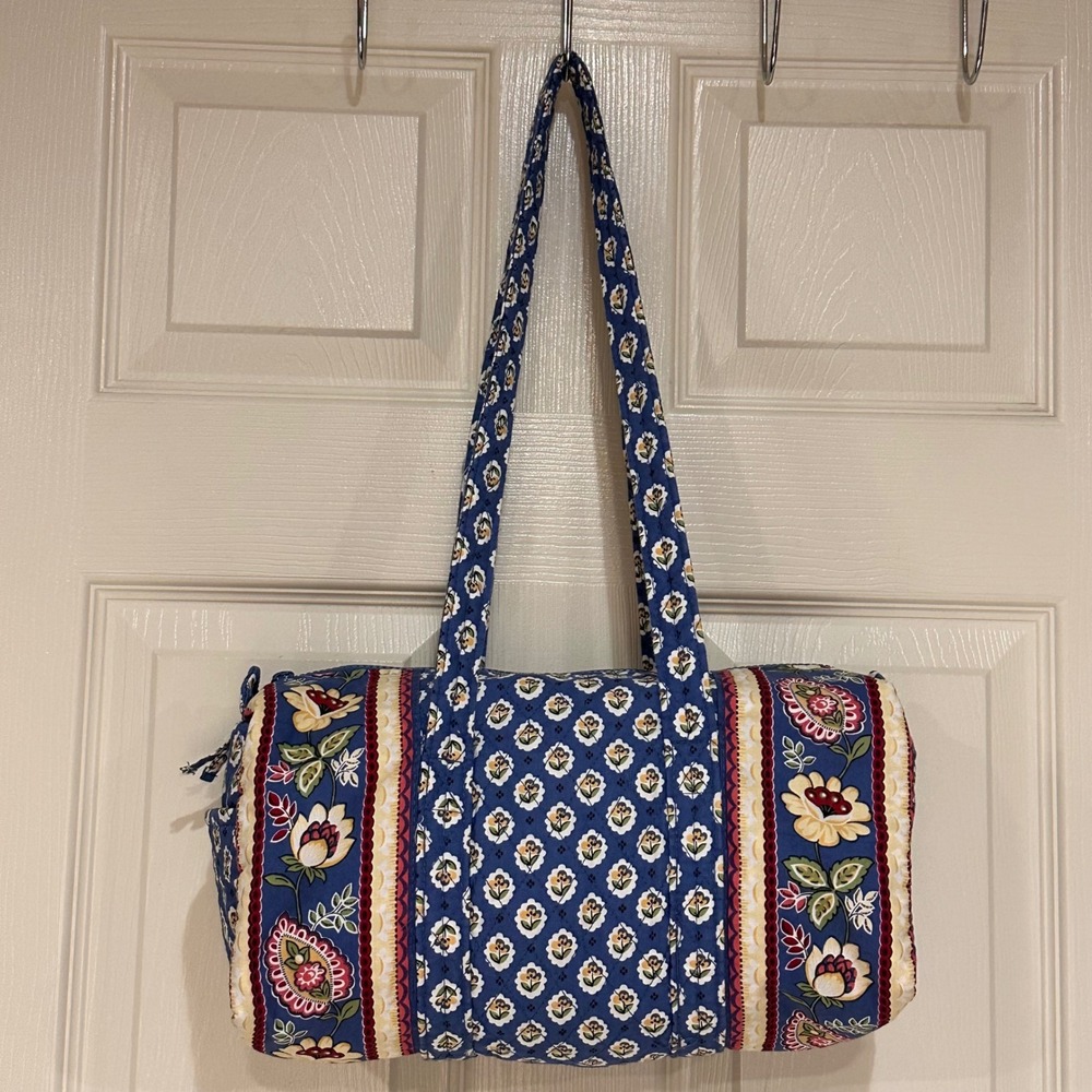 Blue Floral Paisley Quilted Cotton Barrel Duffel Bag